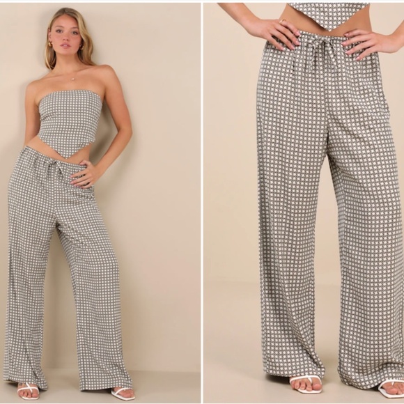 LULUS Casual Brunch Vacation Resort Beach Geometric Print Drawstring Lounge Pant - Picture 1 of 4